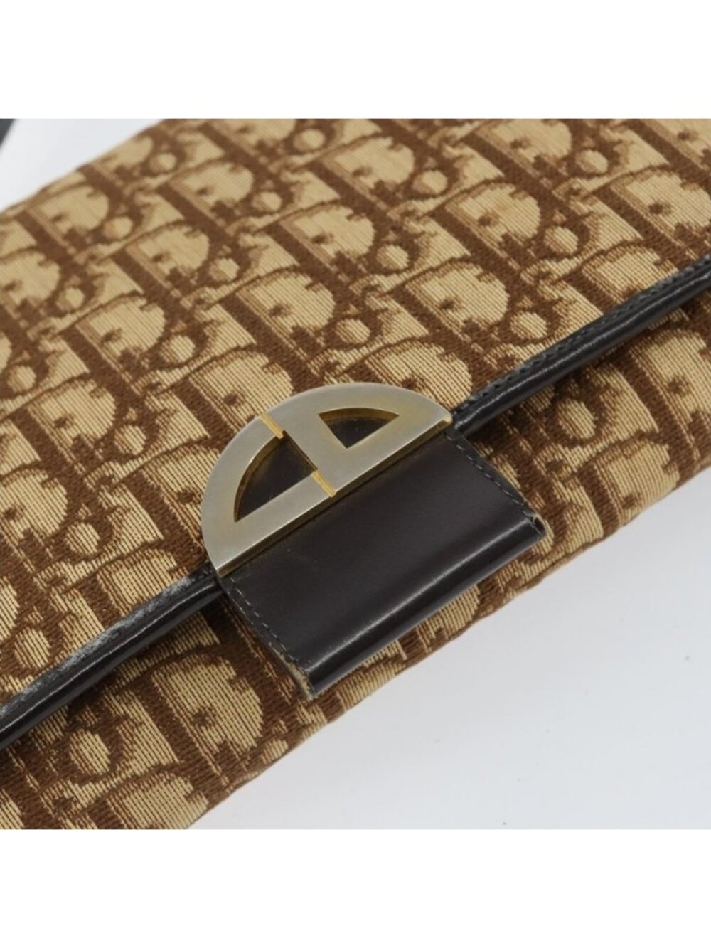Authentic Christian Dior Trotter Canvas Shoulder Bag Beige Gold - Picture 6 of 16